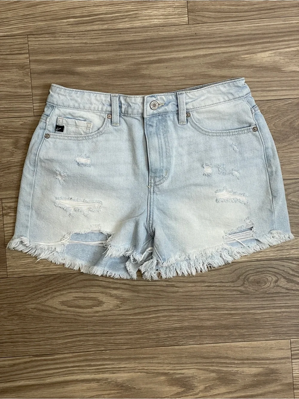 KanCan Light Blue Distressed & Destroyed Cotton Denim Jean Shortie Shorts